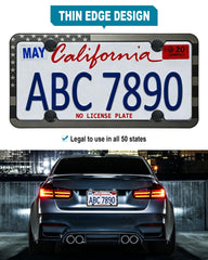 RCKJNJ mounted on sedan front plate illustrating secure, street-legal fit