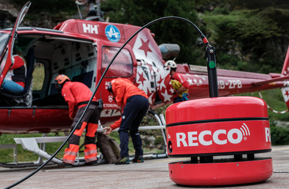 RECCO reflector fitted to ski helmet showing winter use and locator benefit