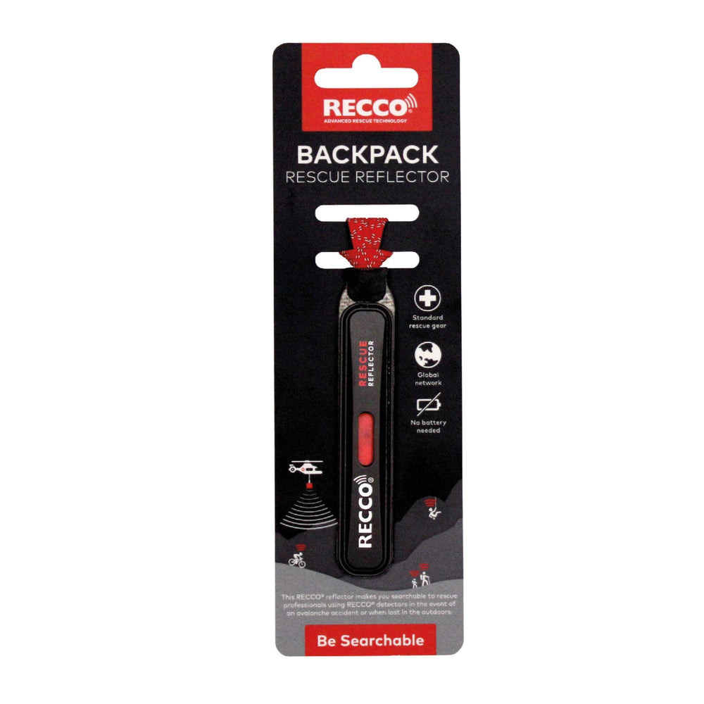 RECCO reflector attached to backpack strap demonstrating easy mount and rescue benefit