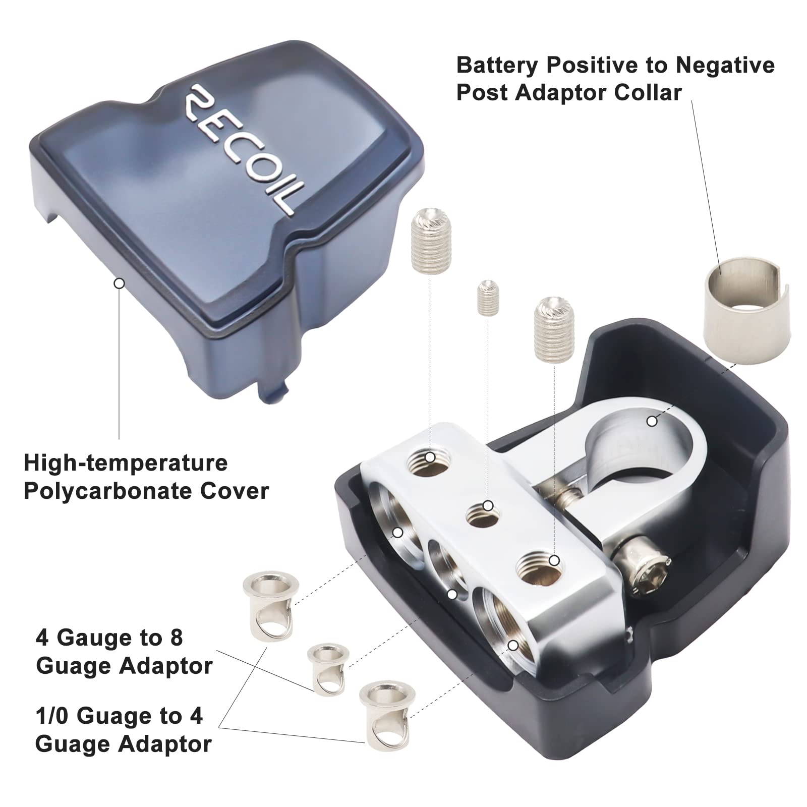 RECOIL clamp installed on car battery post in engine bay, reliable multi-feed benefit