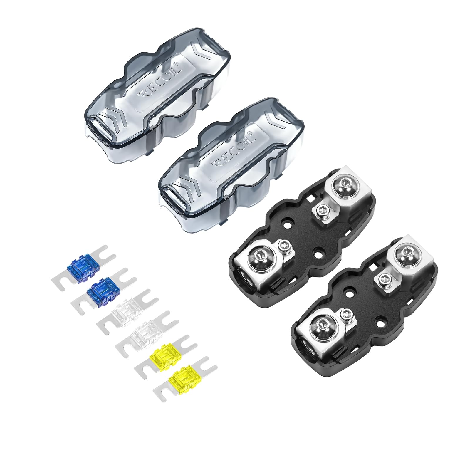 RECOIL front view of fuse holder showing compact construction and durable finish