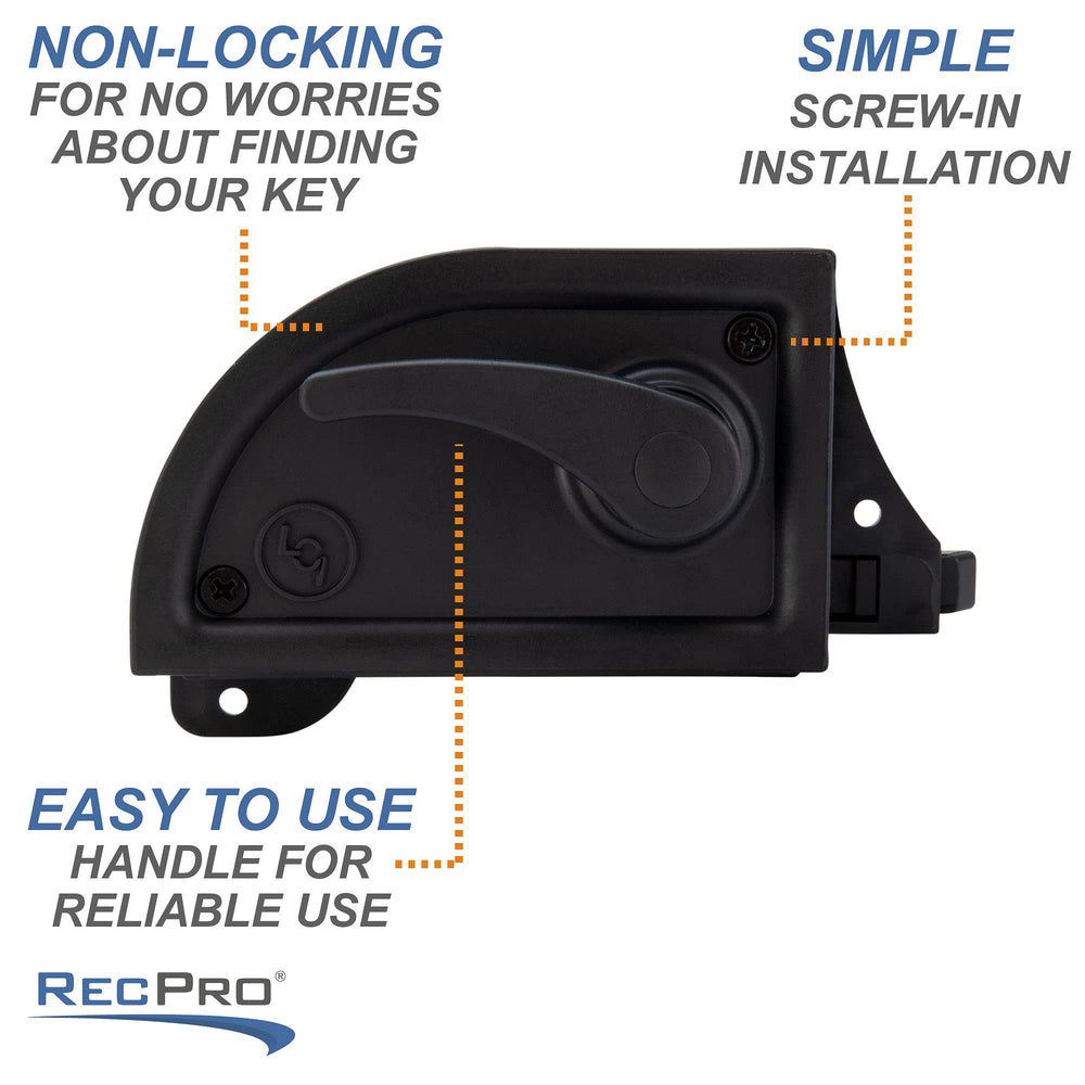 RecPro latch next to screwdriver showing scale for simple DIY installation