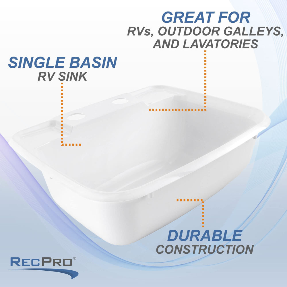 RecPro sink with included drain stopper and installation hardware for easy setup
