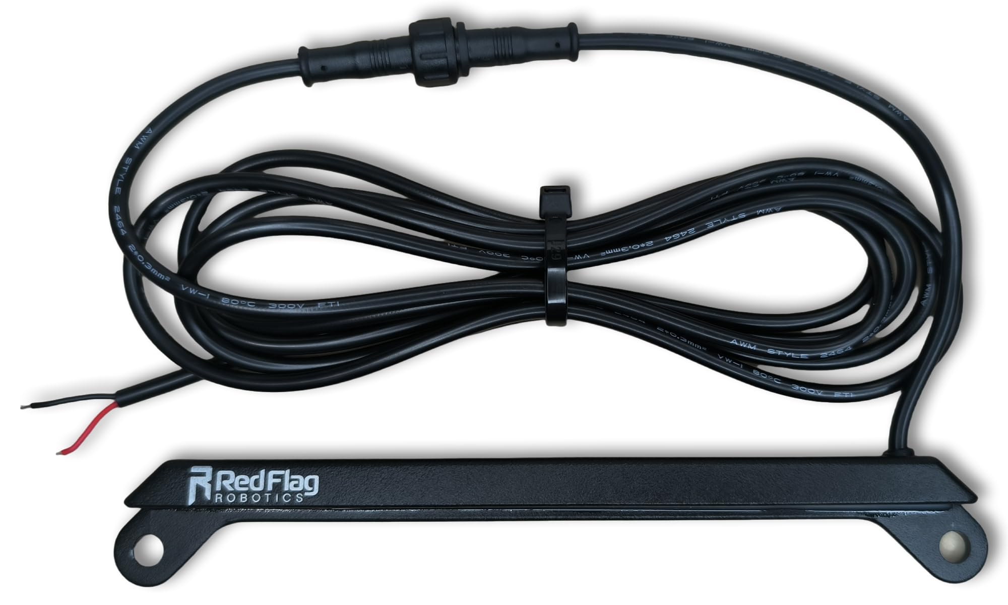 Red Flag Robotics front-view license plate light showing compact fit and bright coverage
