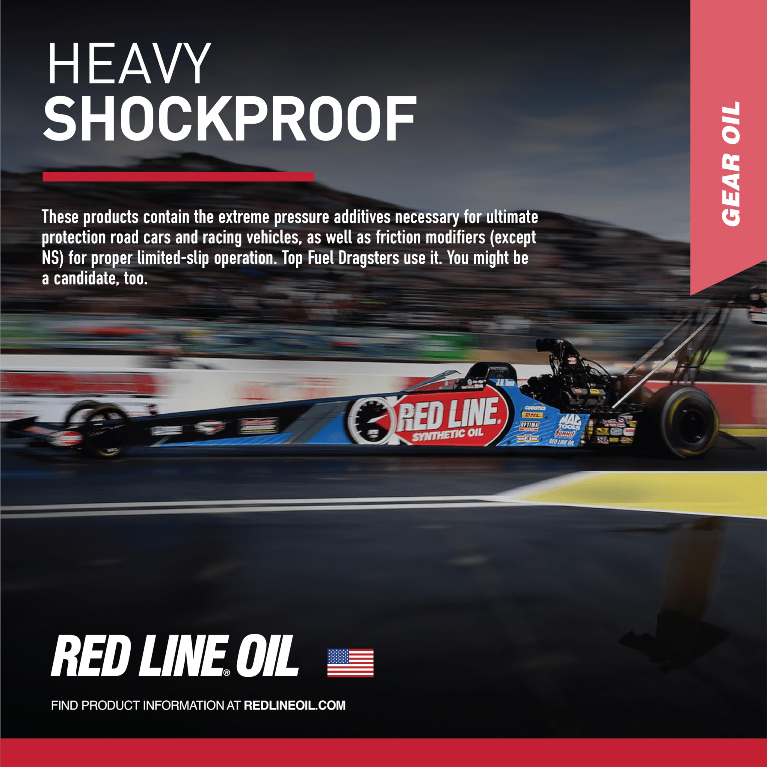 Red Line 58204 label close-up highlighting synthetic GL-5 benefits