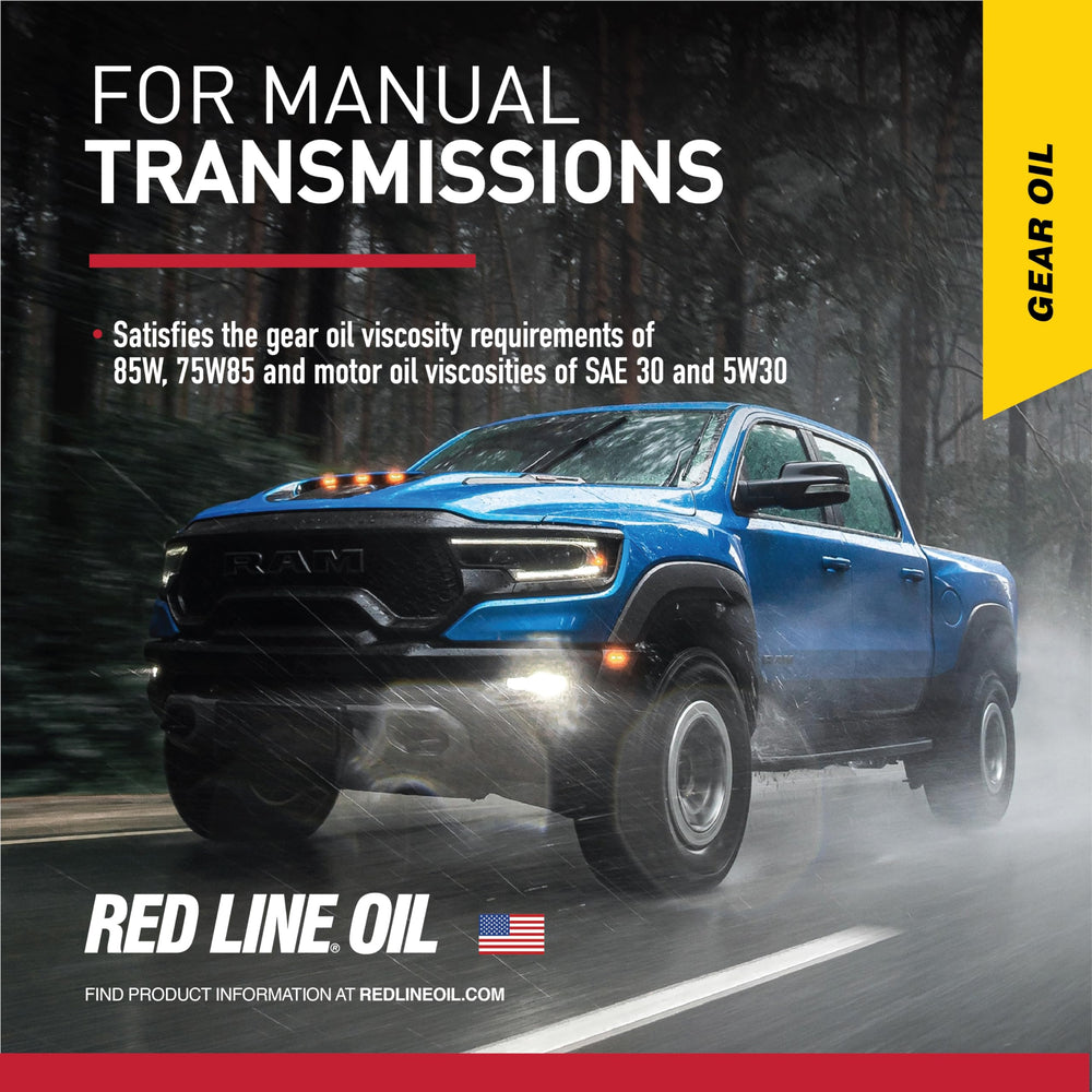 Red Line MT-85 near a sports car gearbox highlighting performance benefit