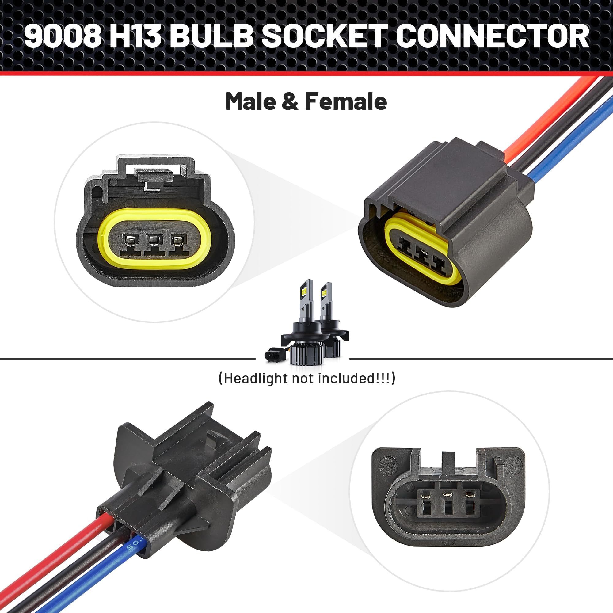 RED WOLF connector installed on headlight bulb, restores connection