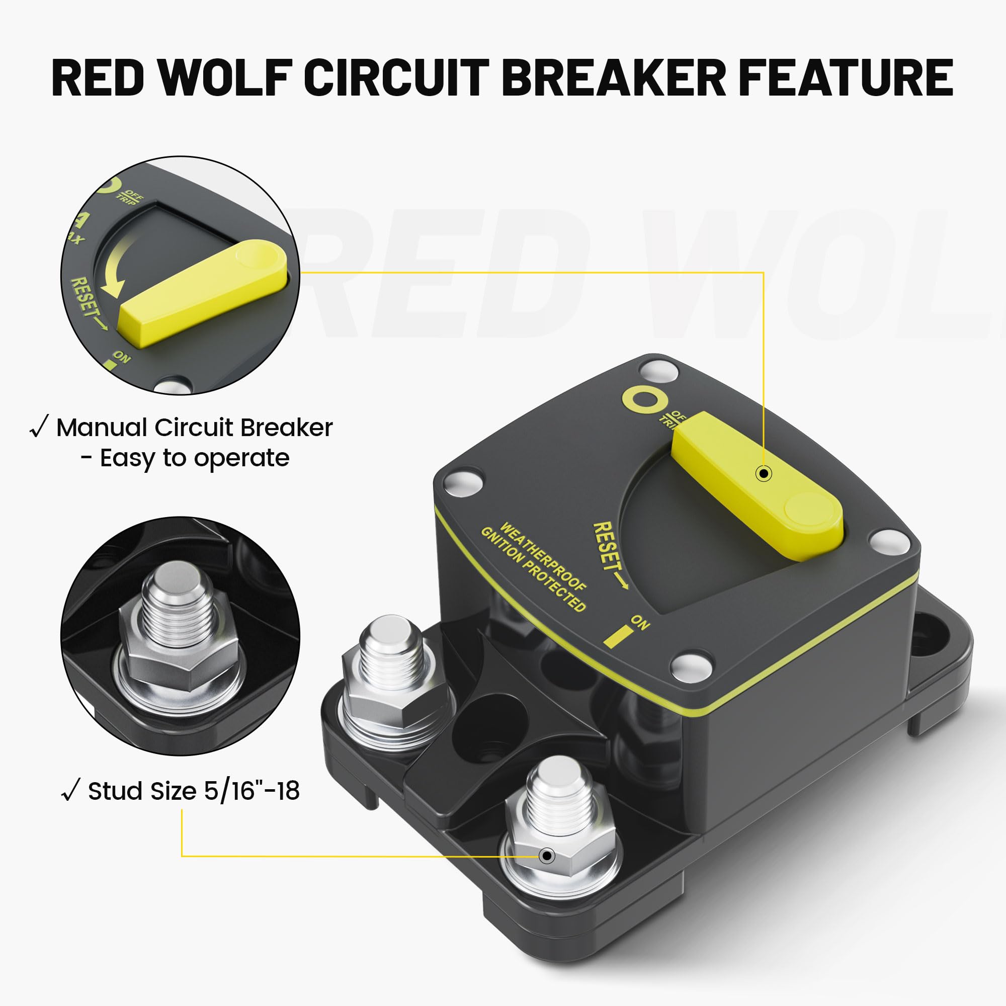 RED WOLF terminal detail with copper screw ensuring reliable electrical contact