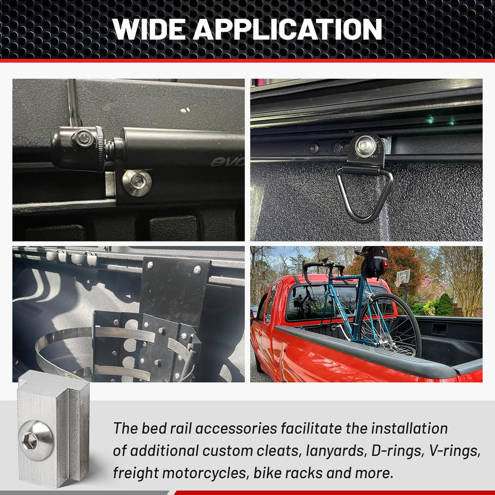 RED WOLF T-slot nut installed in pickup bed rail demonstrating no-drill mounting