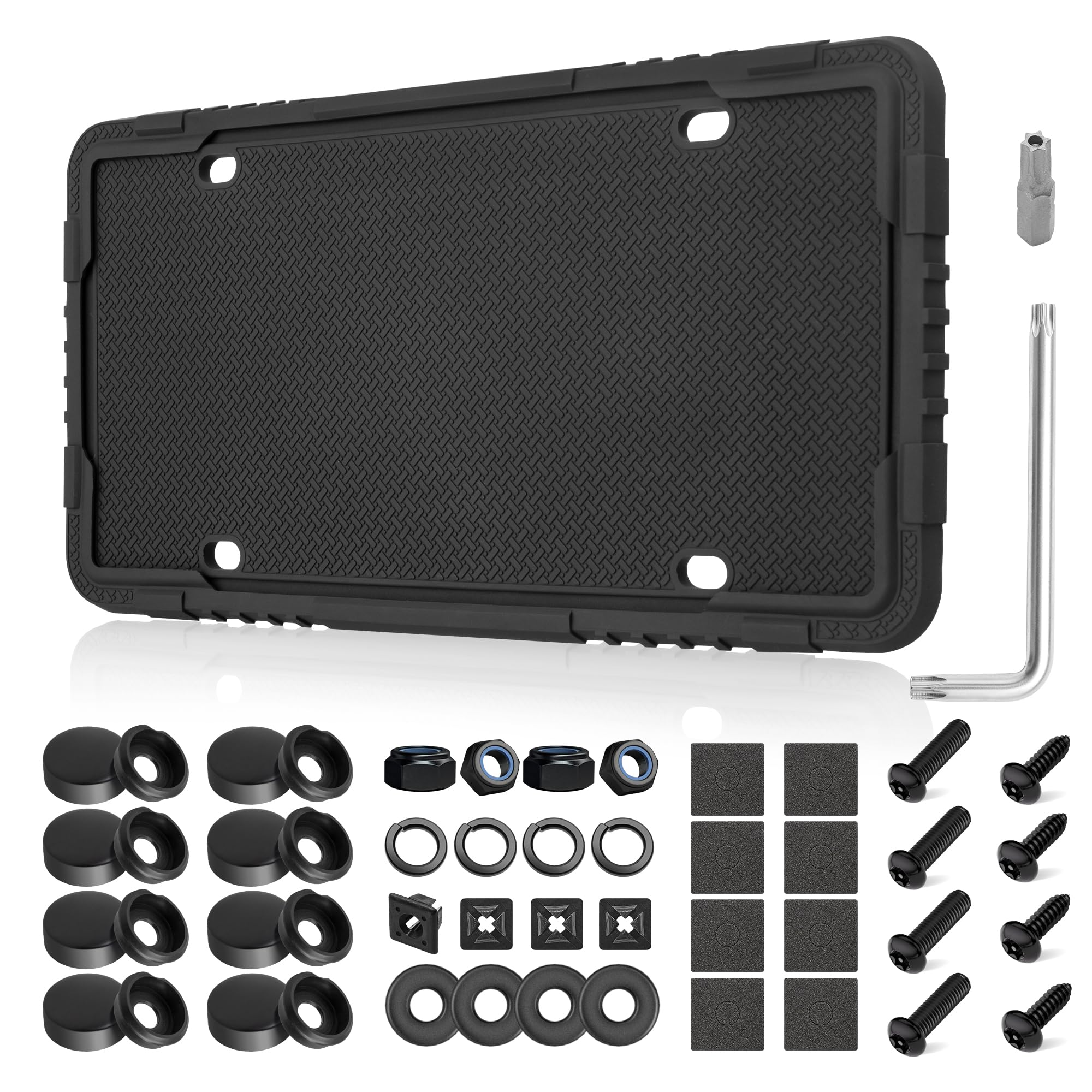 RED WOLF silicone license plate frame front view showing full plate visibility and neat fit