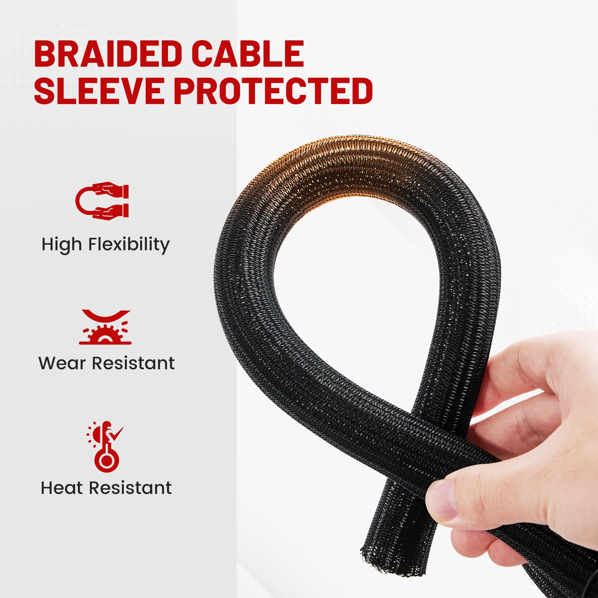RED WOLF braided outer layer detail highlighting abrasion protection for long life