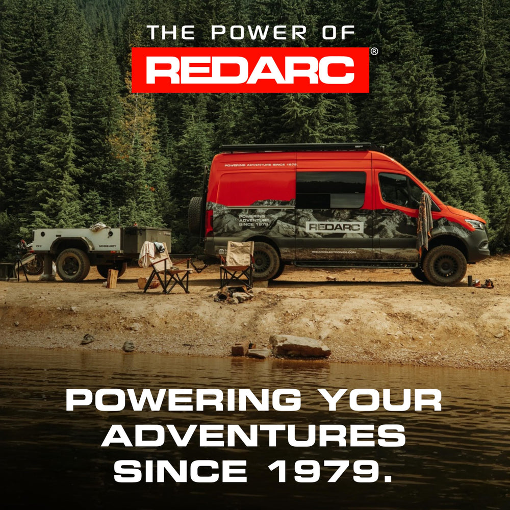 REDARC controlled truck towing camper illustrating safer trailering confidence