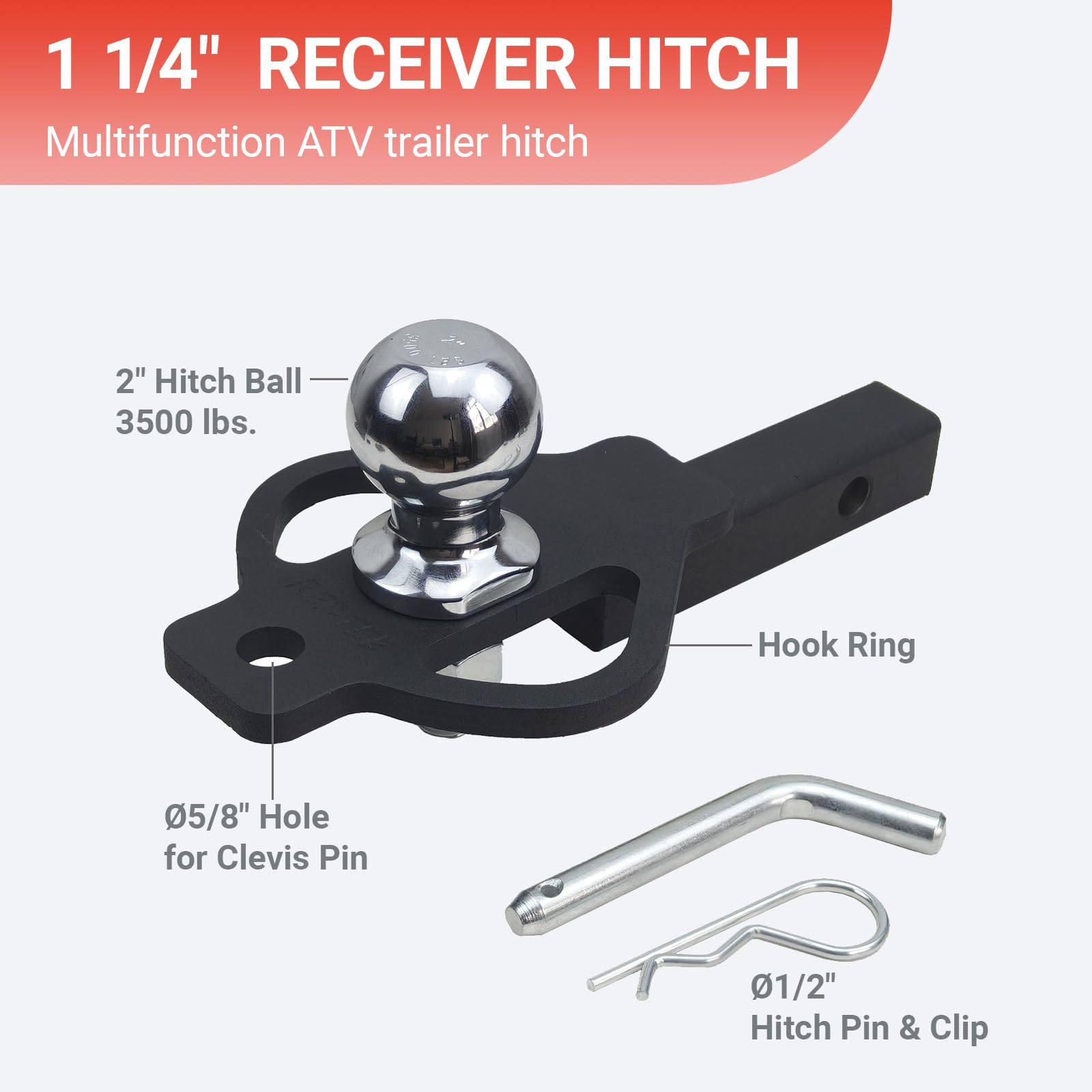 REDTEE chrome 2-inch hitch ball detail demonstrating corrosion resistance benefit