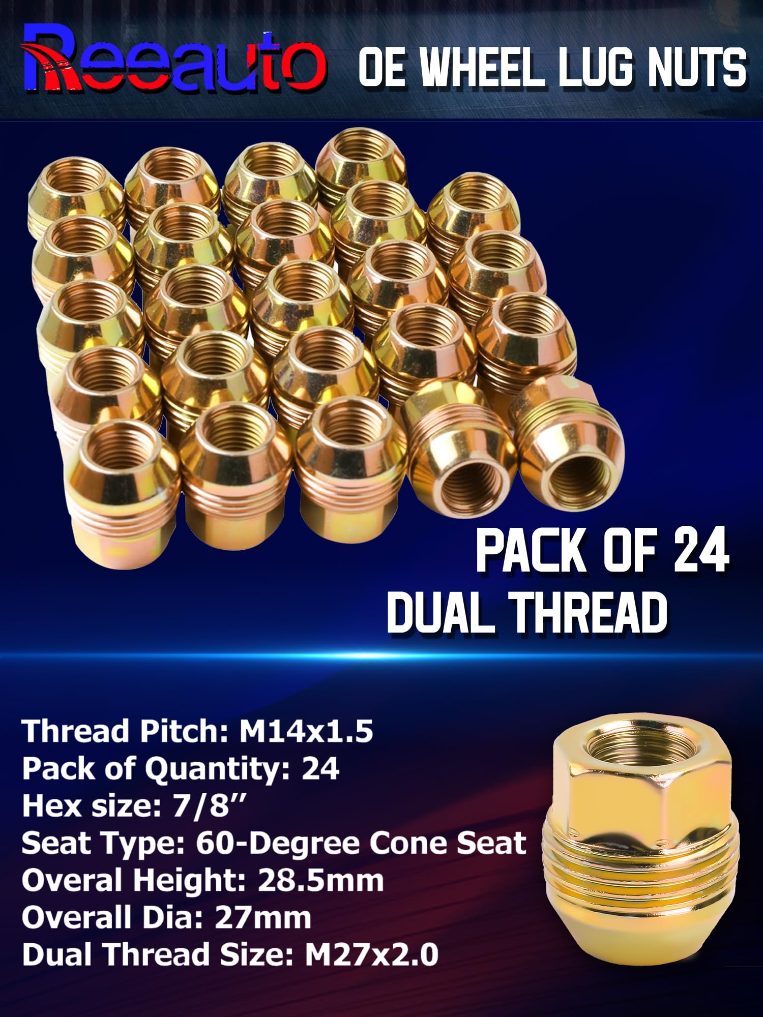 Reeauto closed-end lug nut top view protecting wheel stud threads and reducing contamination