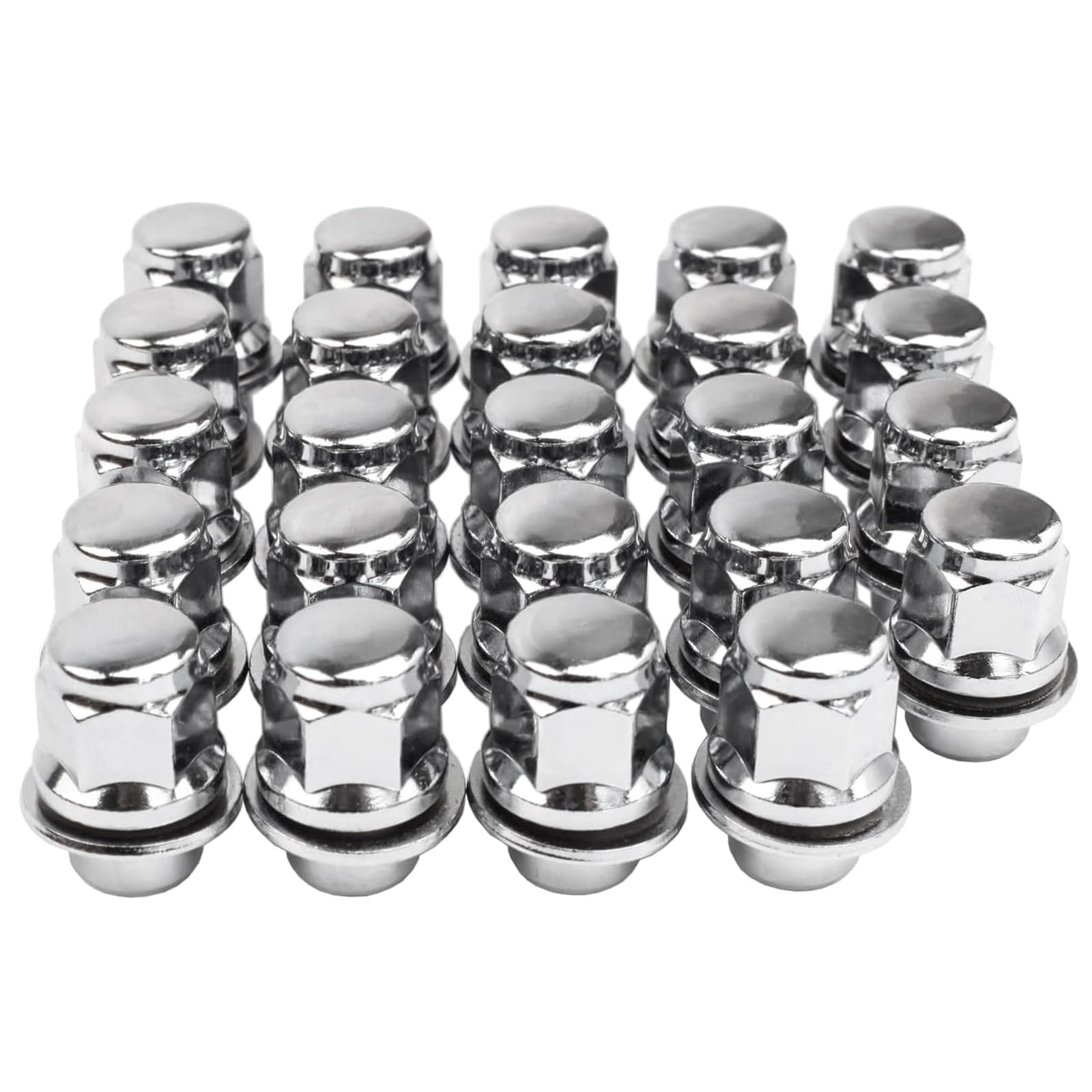 Reeauto lug nuts front view showing 24-piece chrome set and secure fit benefit