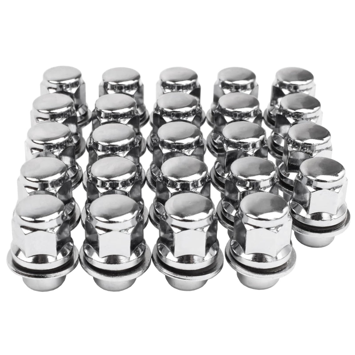 Reeauto lug nuts front view showing 24-piece chrome set and secure fit benefit