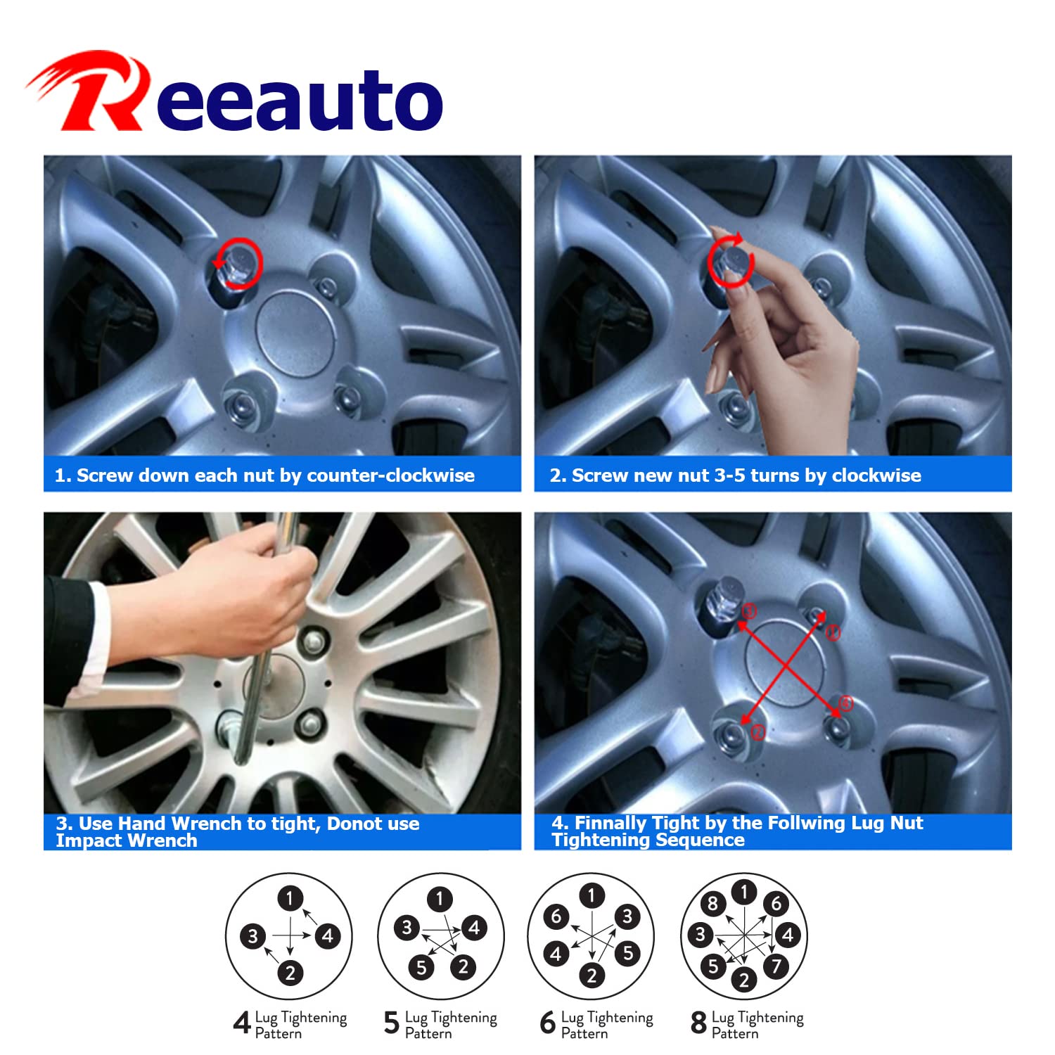 Reeauto lug nuts installed on wheel showing finished look and reliable appearance