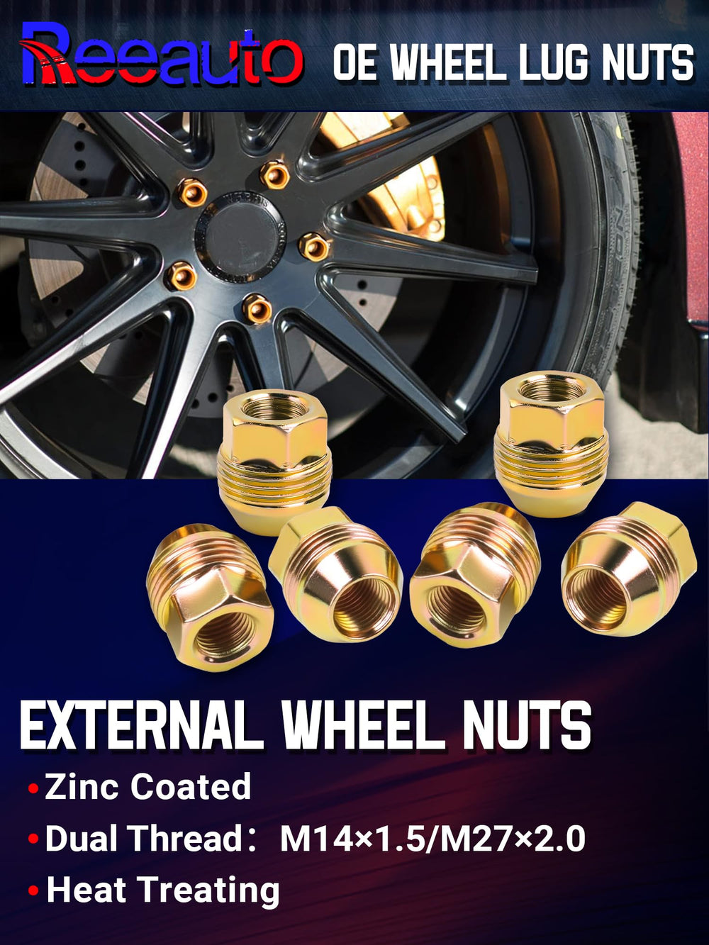 Reeauto lug nuts fitted on a truck wheel demonstrating secure conical seat and even clamping