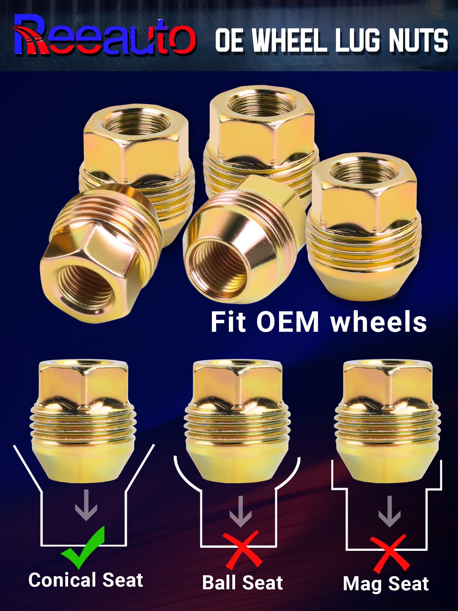Reeauto lug nut beside ruler showing 1.12 inch length for correct sizing and confirmation