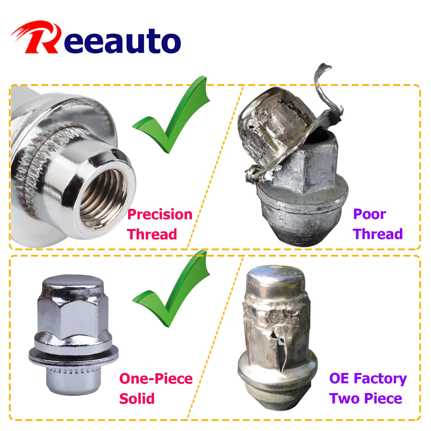 Reeauto lug nut beside ruler showing 37mm length for accurate size confirmation