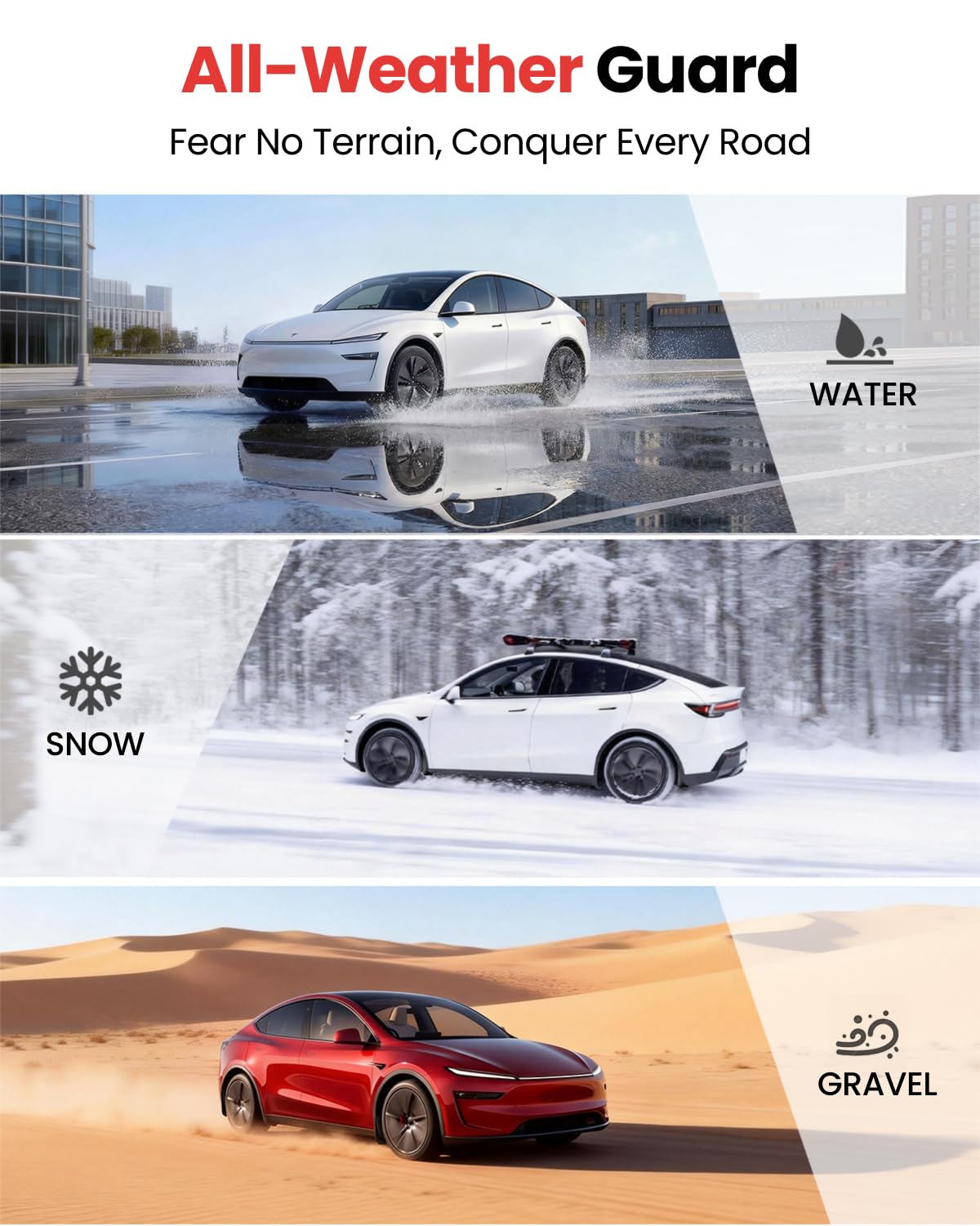 REEVAA on Model Y during road trip showing all-weather protection