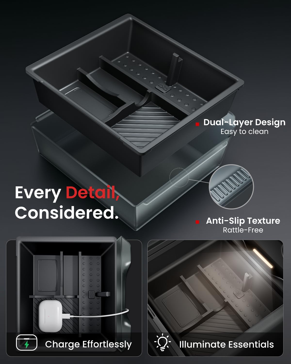 REEVAA textured vibration-dampening lining detail reducing rattles