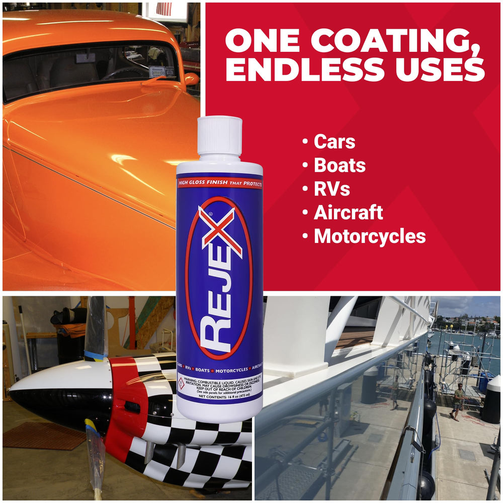 Detailer using RejeX in a garage scene highlighting professional results