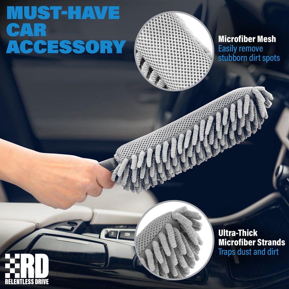 Relentless Drive chenille head close-up showing soft fibers for scratch-free cleaning