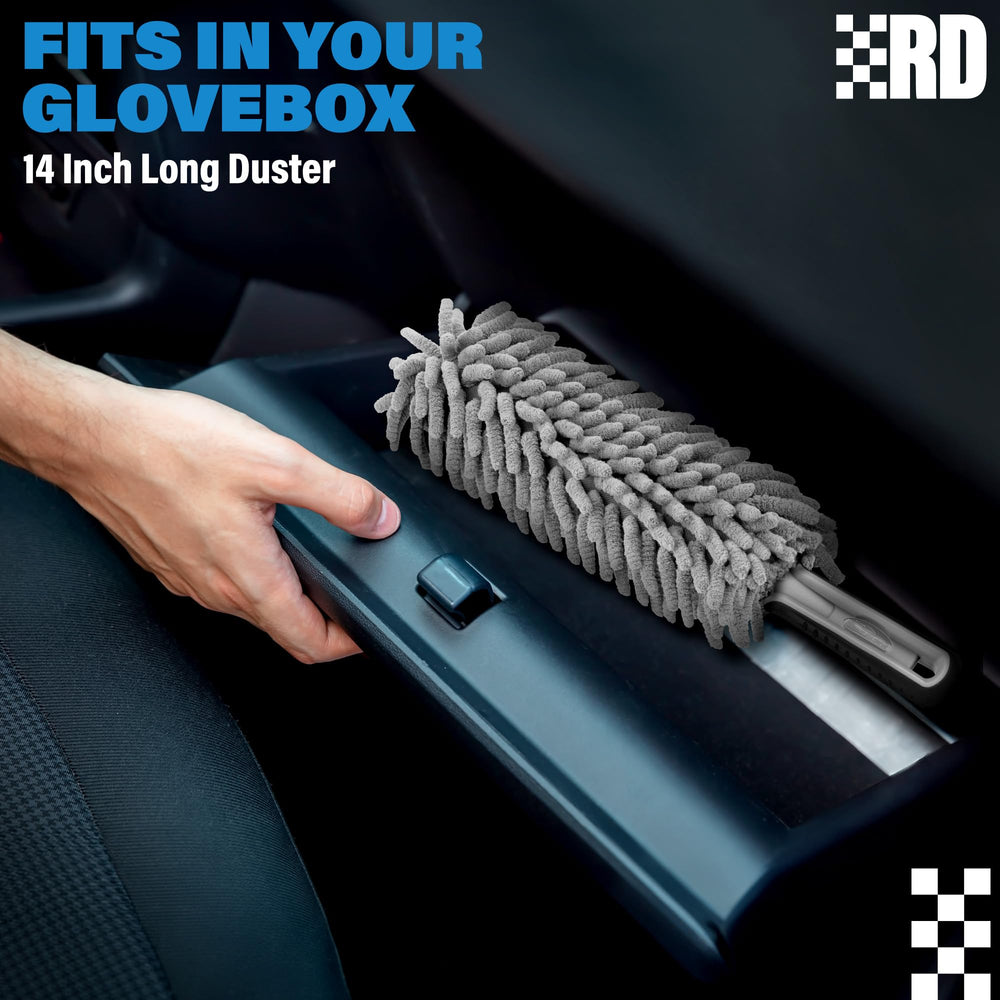 Relentless Drive in use on dashboard demonstrating quick dust removal benefit