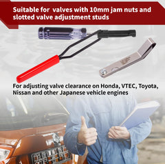 Relioky tool in use on an engine demonstrating easier jam nut adjustment