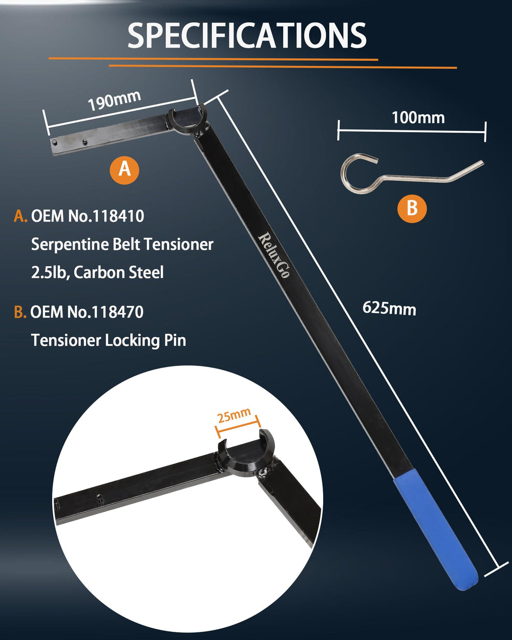 ReluxGo close-up of tool head alignment demonstrating precise fit for tensioner bracket