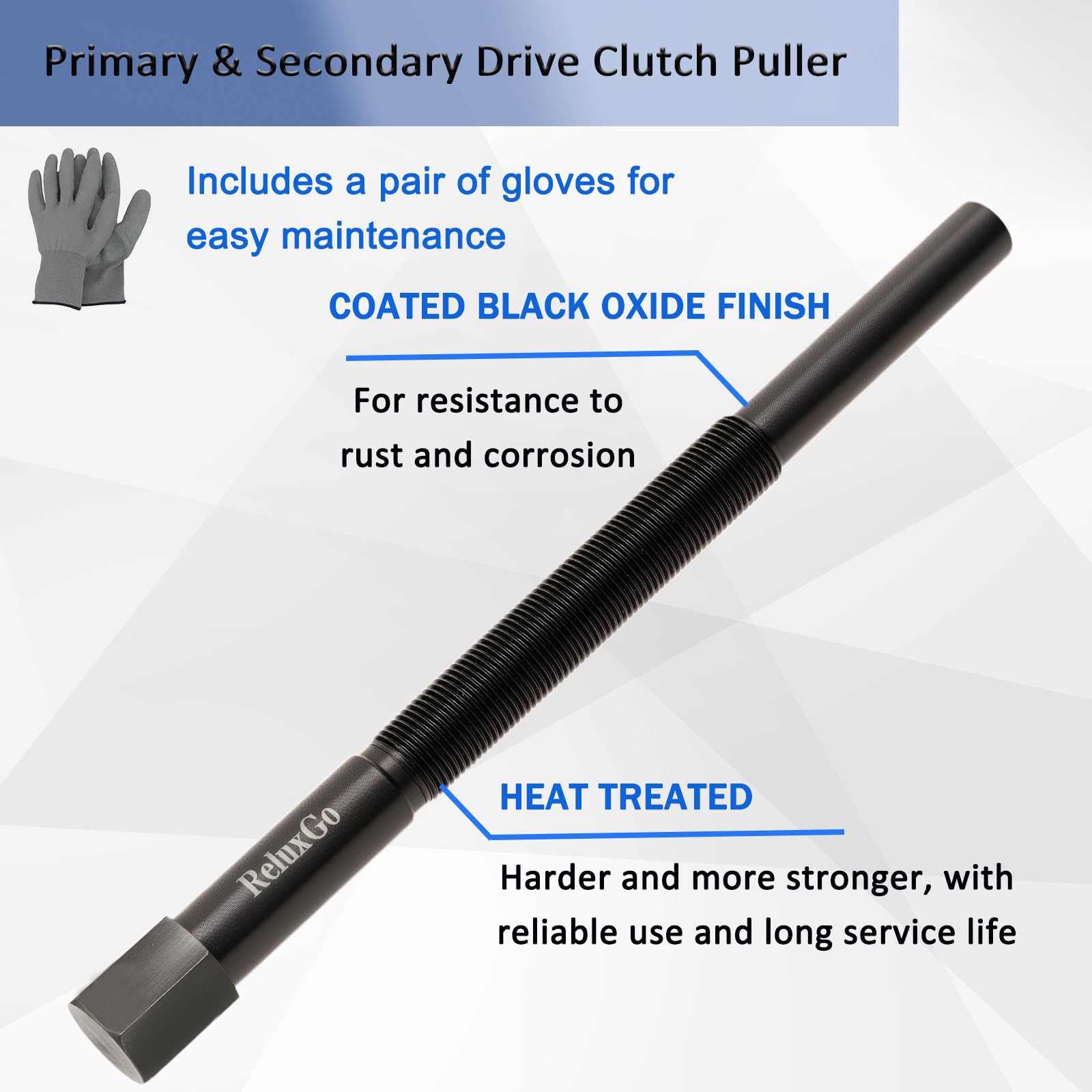 ReluxGo clutch puller beside ruler showing 10.5 inch length for proper leverage