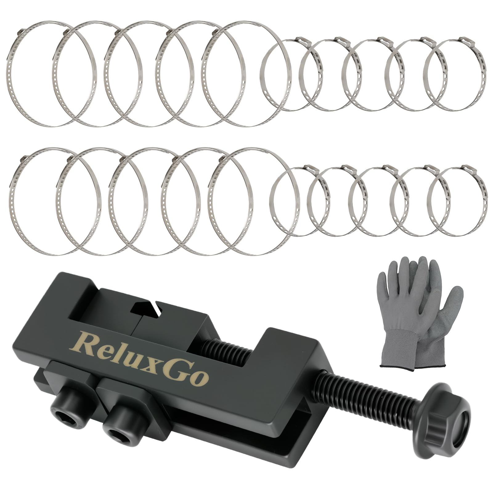 ReluxGo front view of plier and 20 clamps showing complete kit for quick repairs