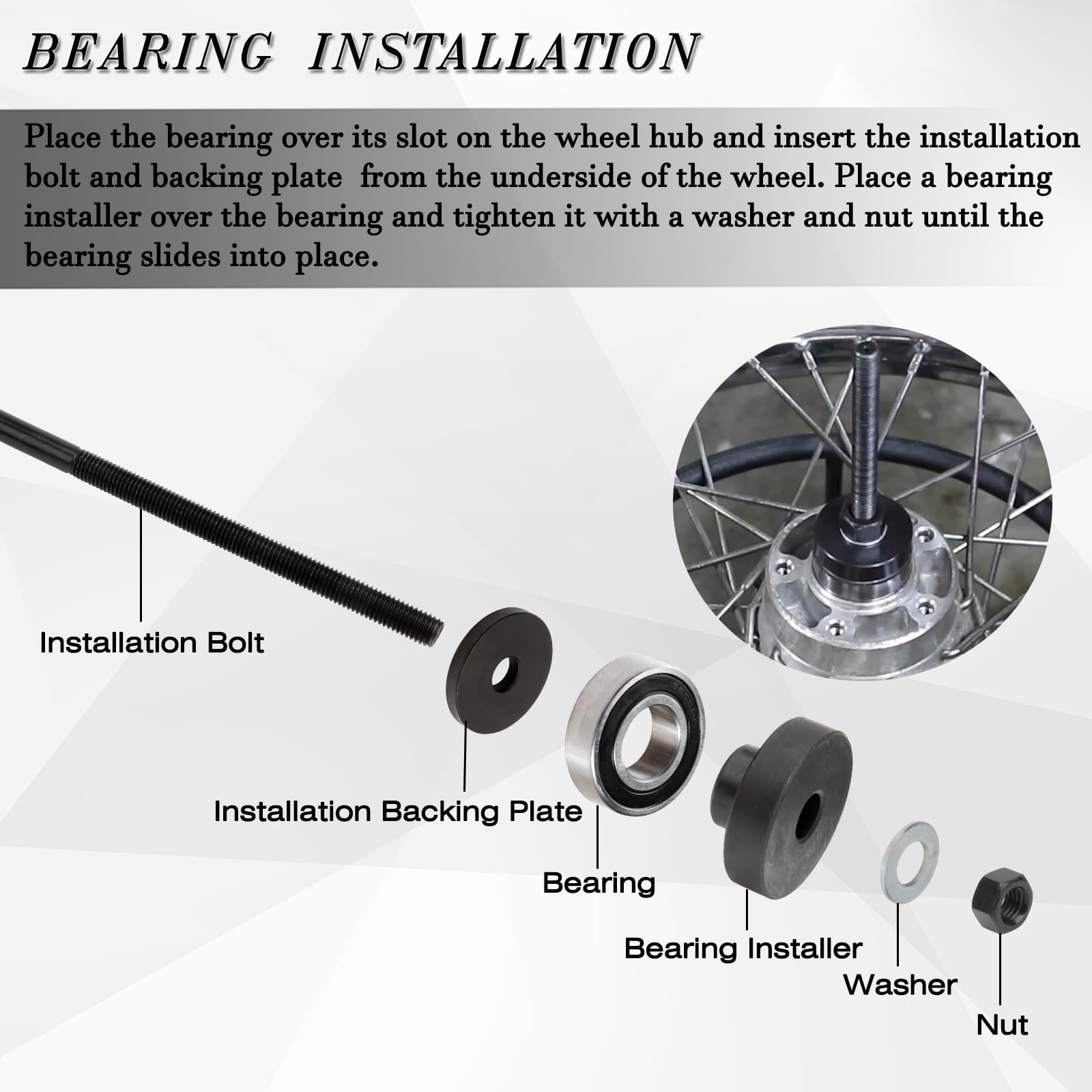 ReluxGo tool in use on a Harley front wheel illustrating safe bearing extraction benefit