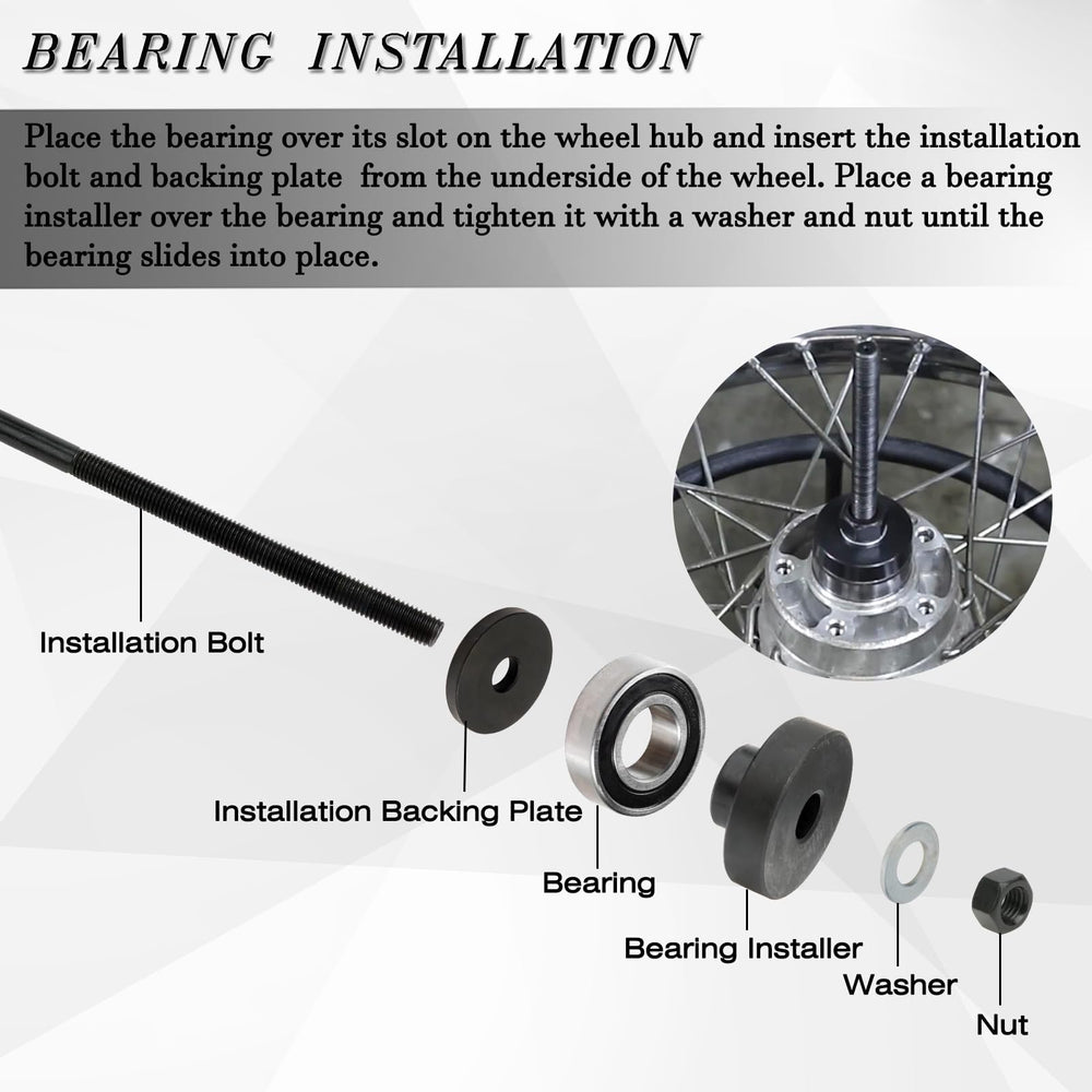 ReluxGo tool in use on a Harley front wheel illustrating safe bearing extraction benefit