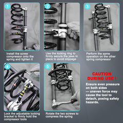 ReluxGo compressor in use on a car strut demonstrating safer spring removal