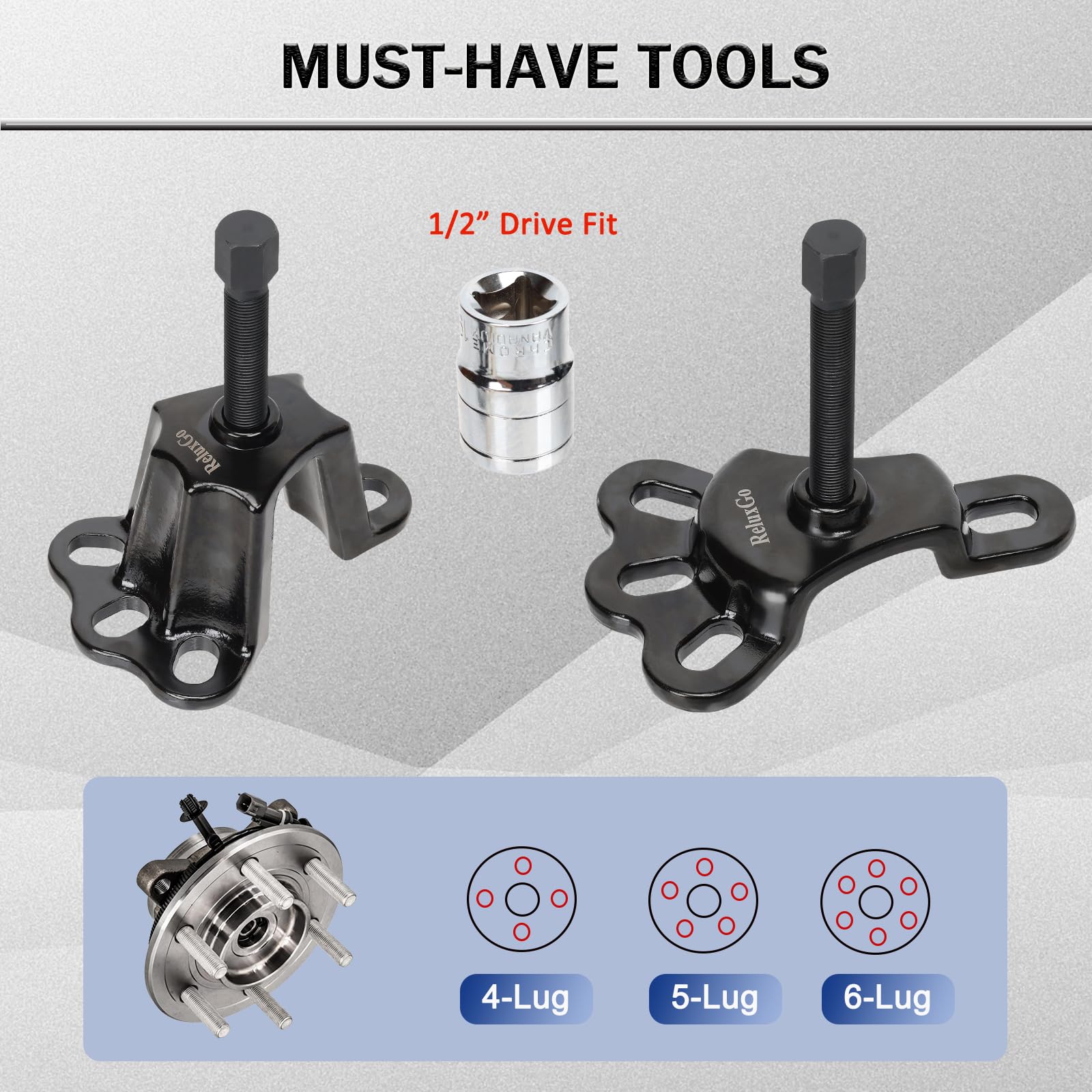ReluxGo rear axle flange puller detail highlighting flange engagement for safe removal