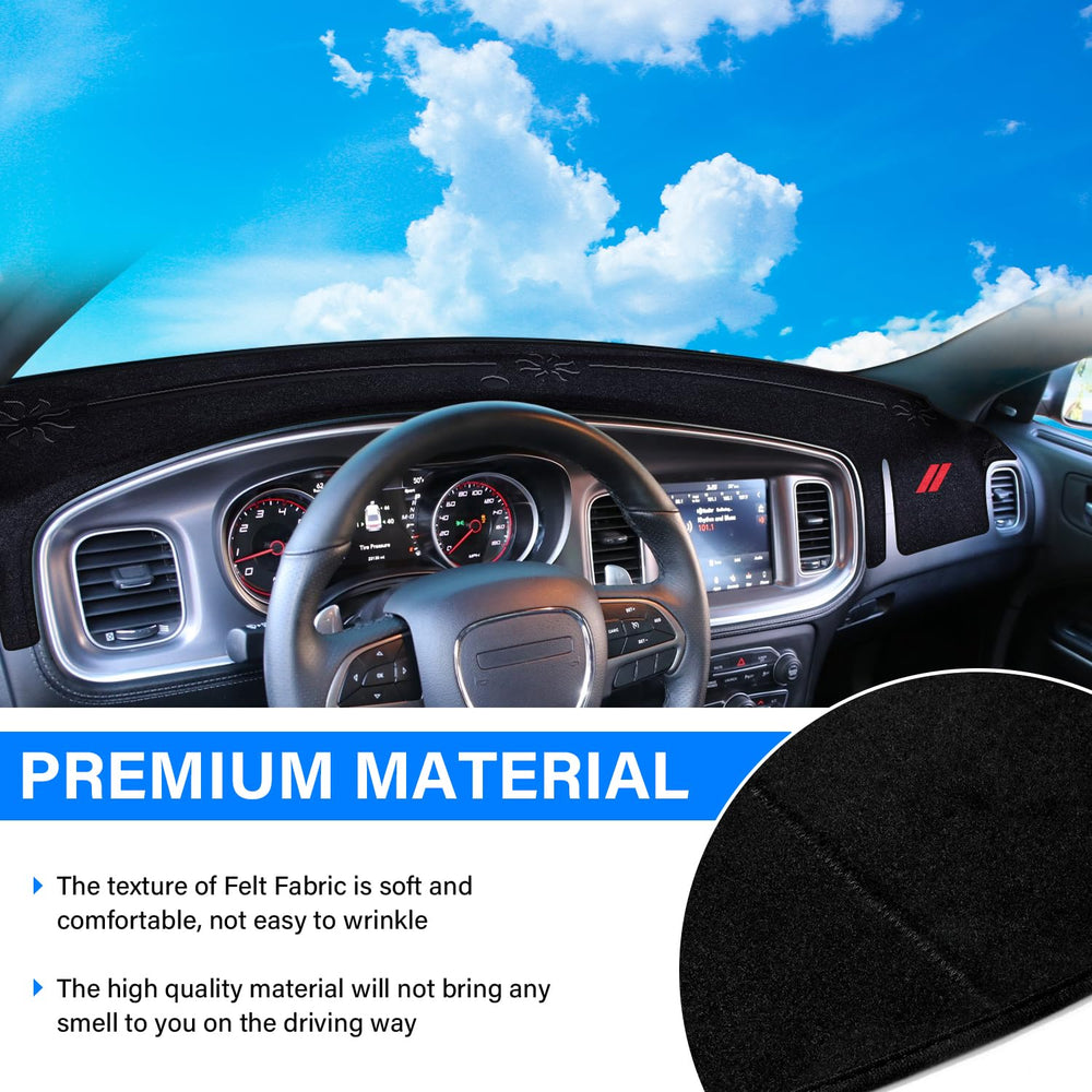 REMOCH dash cover installed in Dodge Charger reducing windshield glare