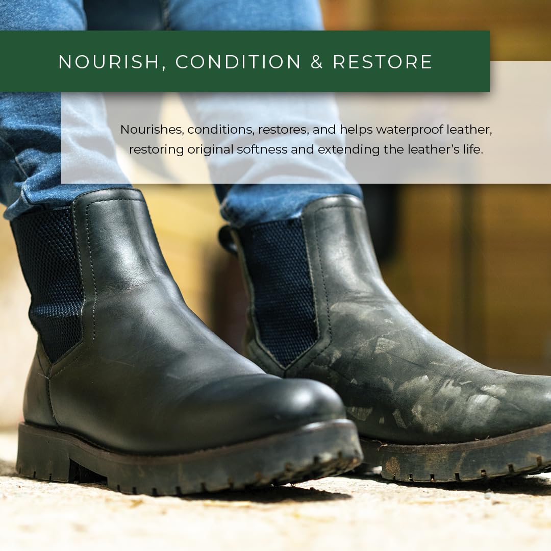 Applying Renapur to a leather shoe to restore suppleness and protection