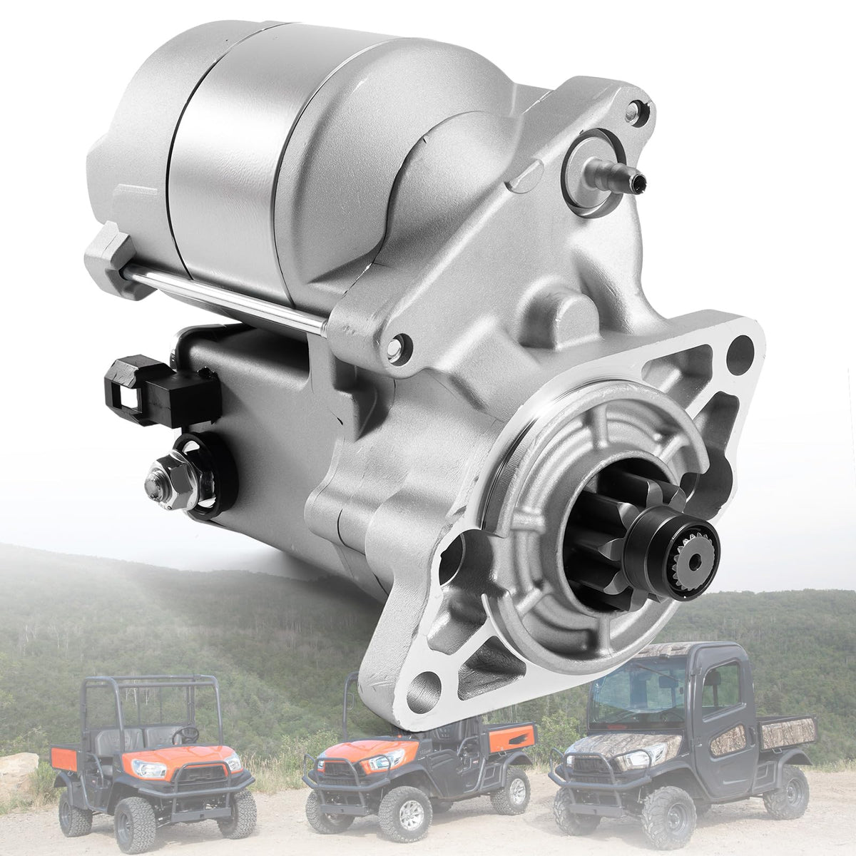 Rendrox starter motor front view showing solenoid and mounting for easy fit