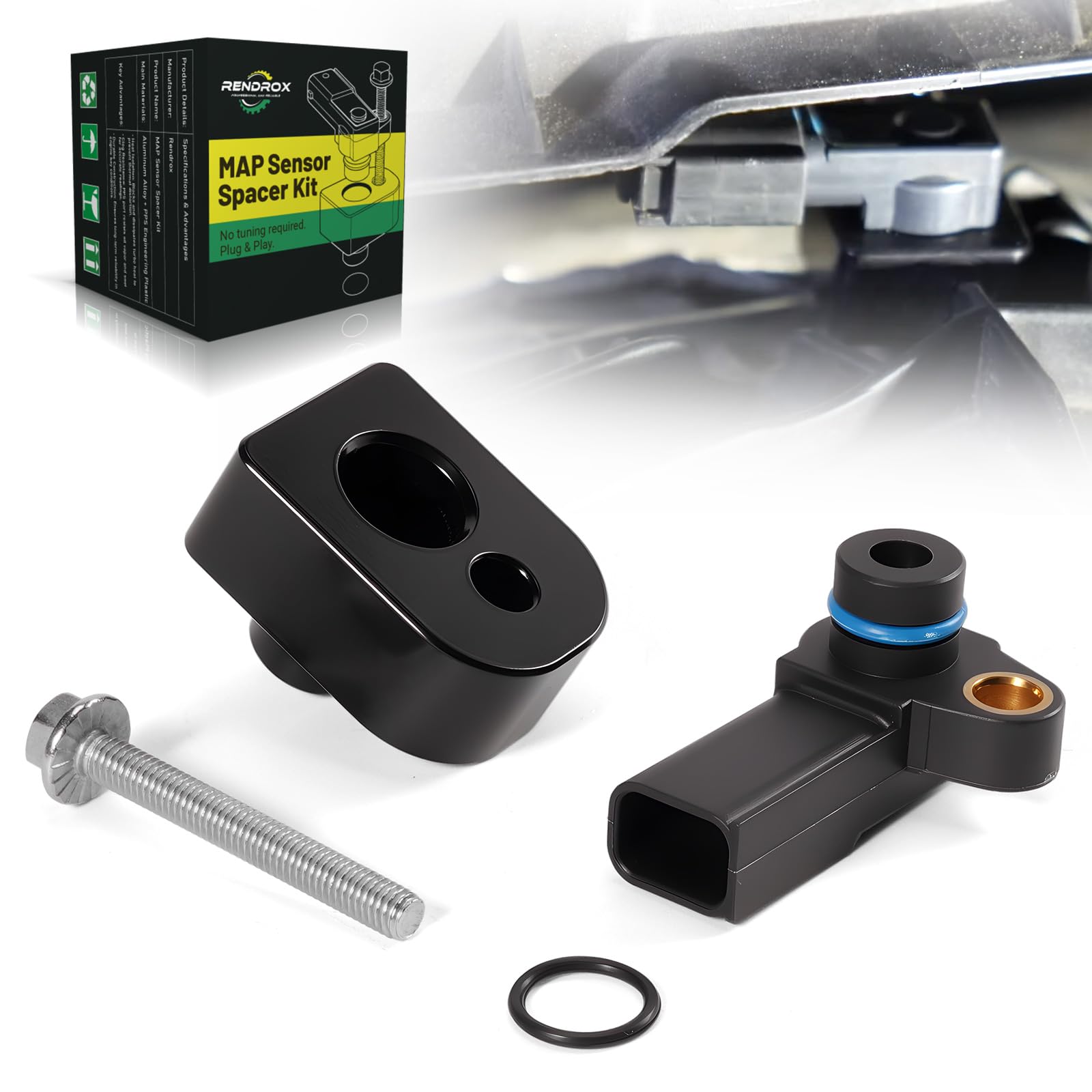 Rendrox MAP sensor front view showing connector and housing for easy replacement