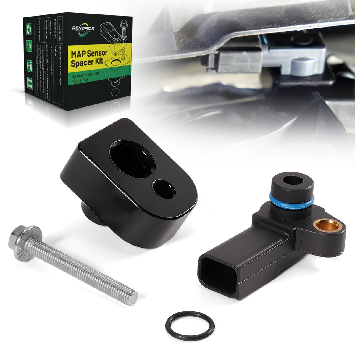 Rendrox MAP sensor front view showing connector and housing for easy replacement