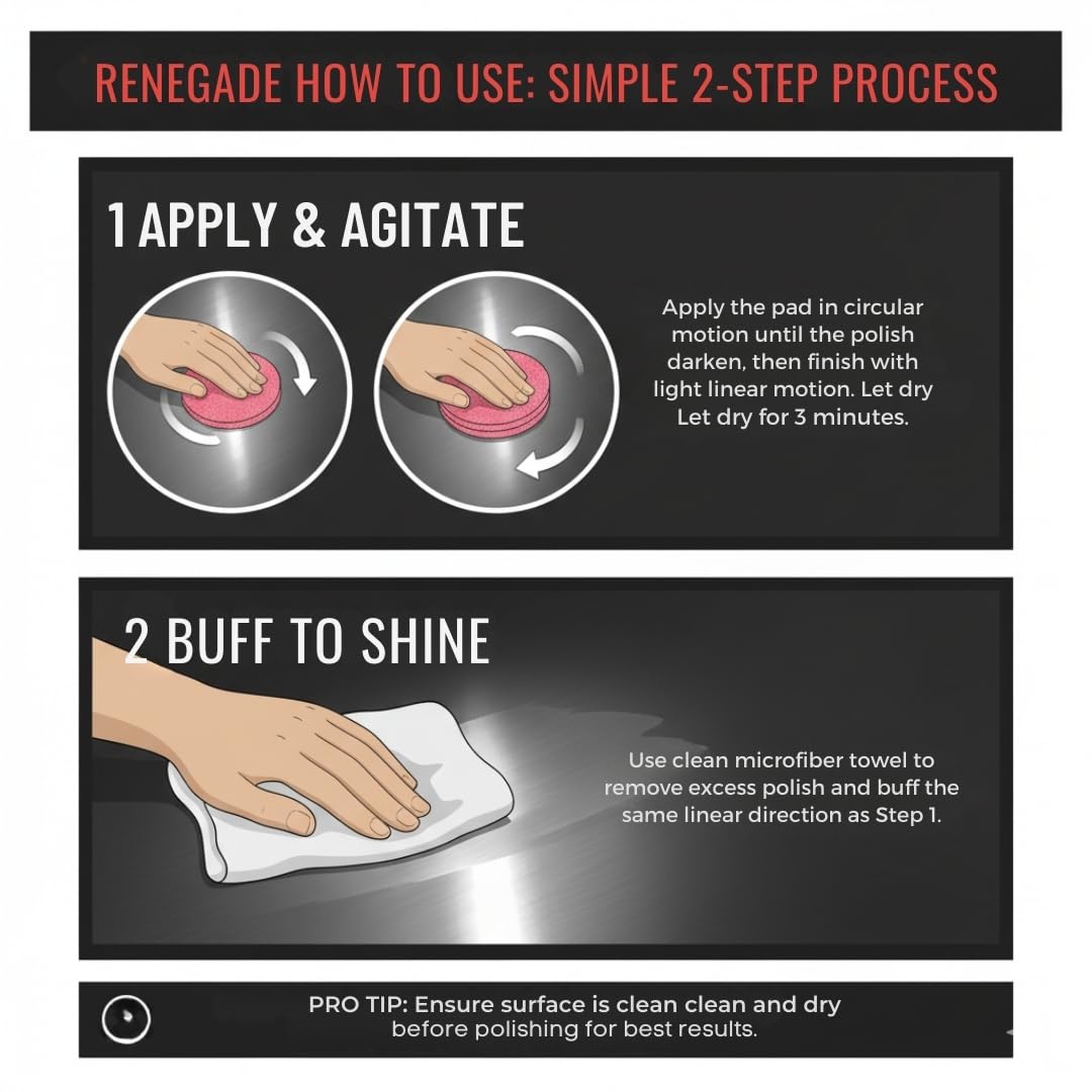 Used Renegade Products pad and microfiber towel removing residue for immediate shine