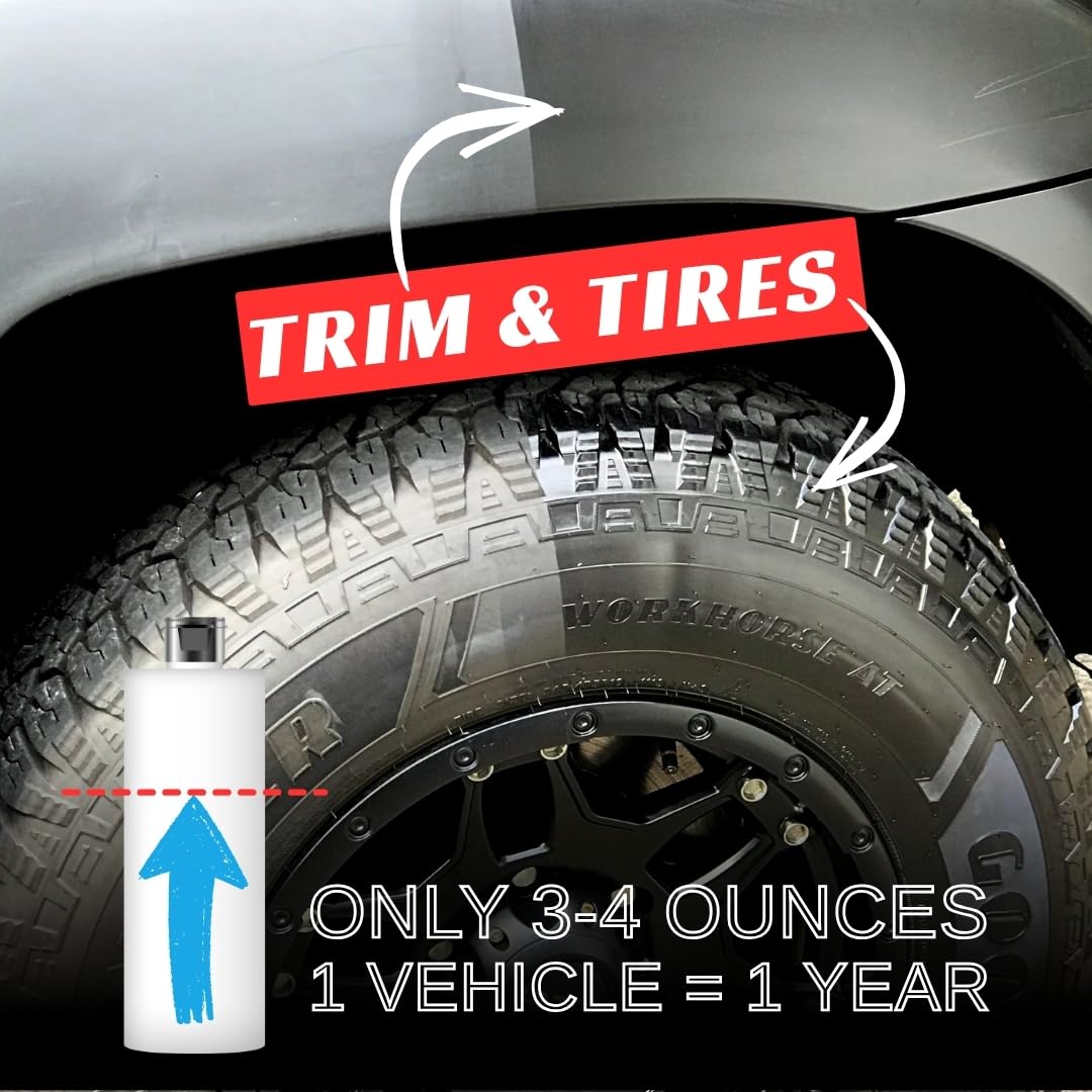 RENEW PROTECT being applied to tire sidewall restoring deep black finish