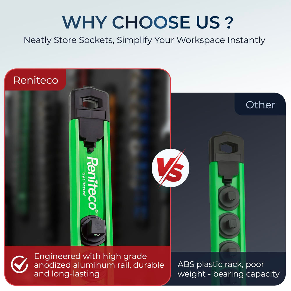 Reniteco 360° swivel clip rotated to reveal socket size markings for faster selection