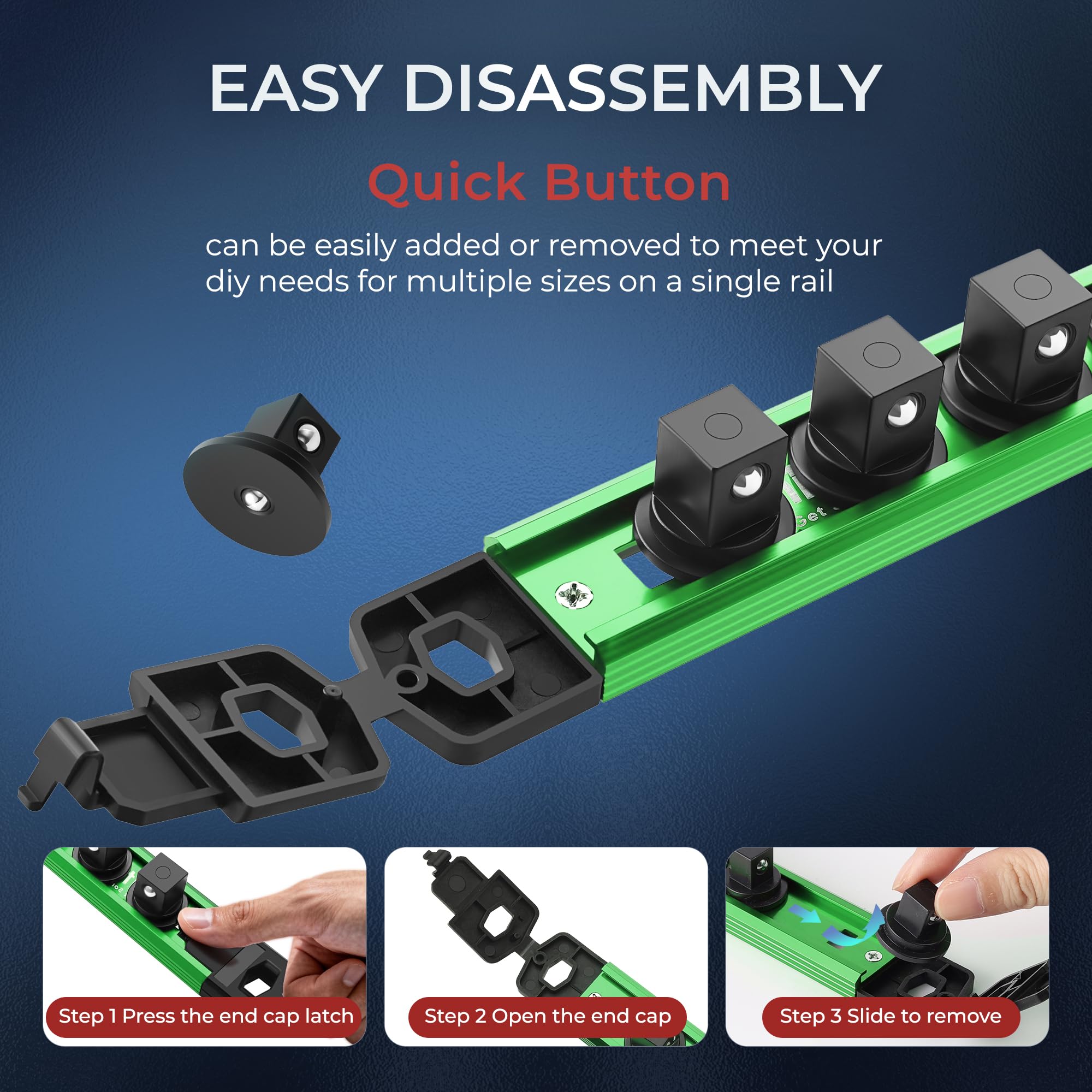 Reniteco clip detail with visible spring-loaded steel ball bearing securing a socket for reliable hold