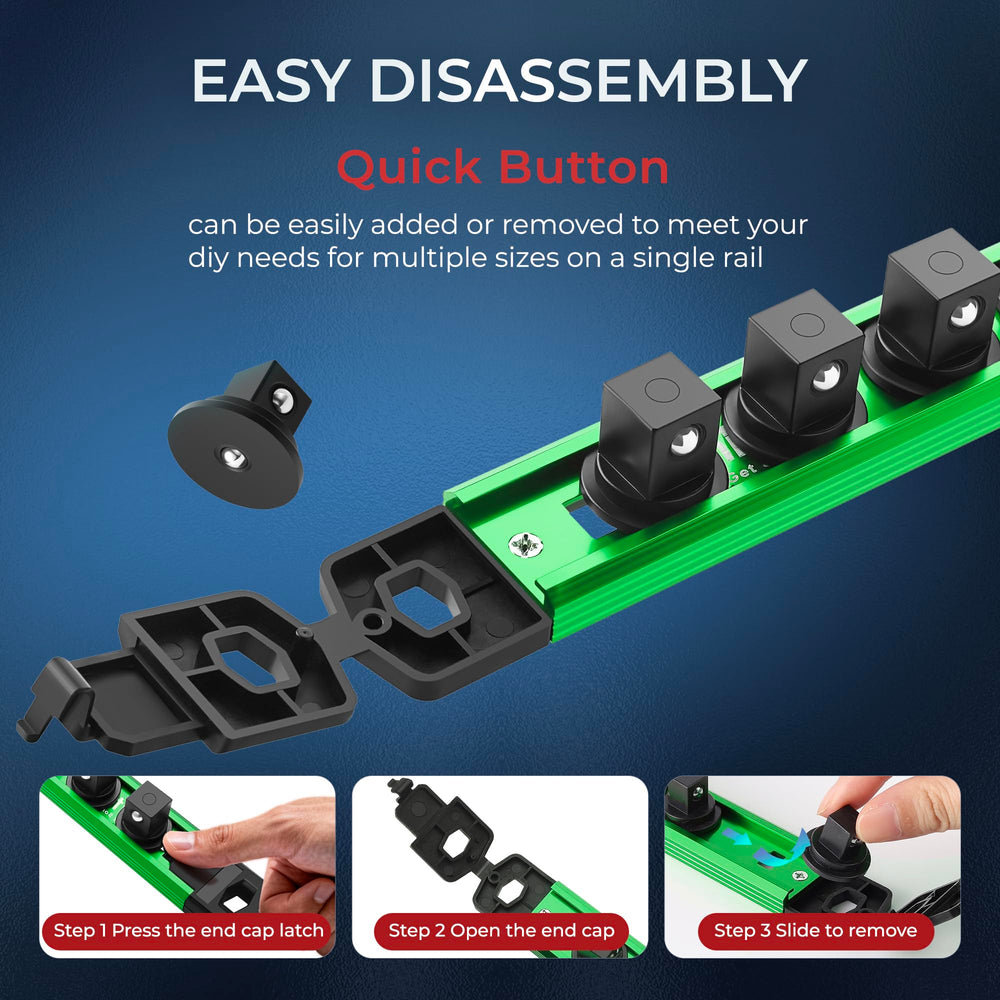Reniteco clip detail with visible spring-loaded steel ball bearing securing a socket for reliable hold