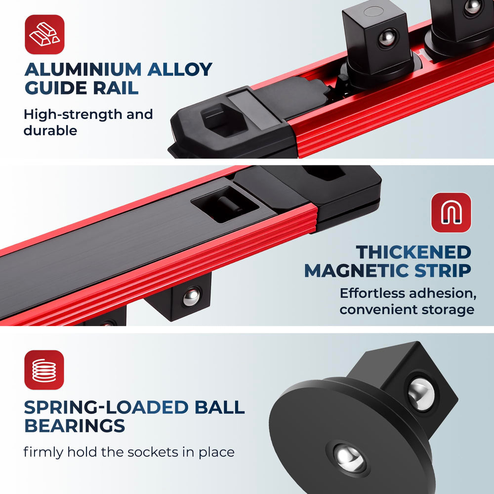 Reniteco wall-mounted rails on pegboard maximizing workshop space