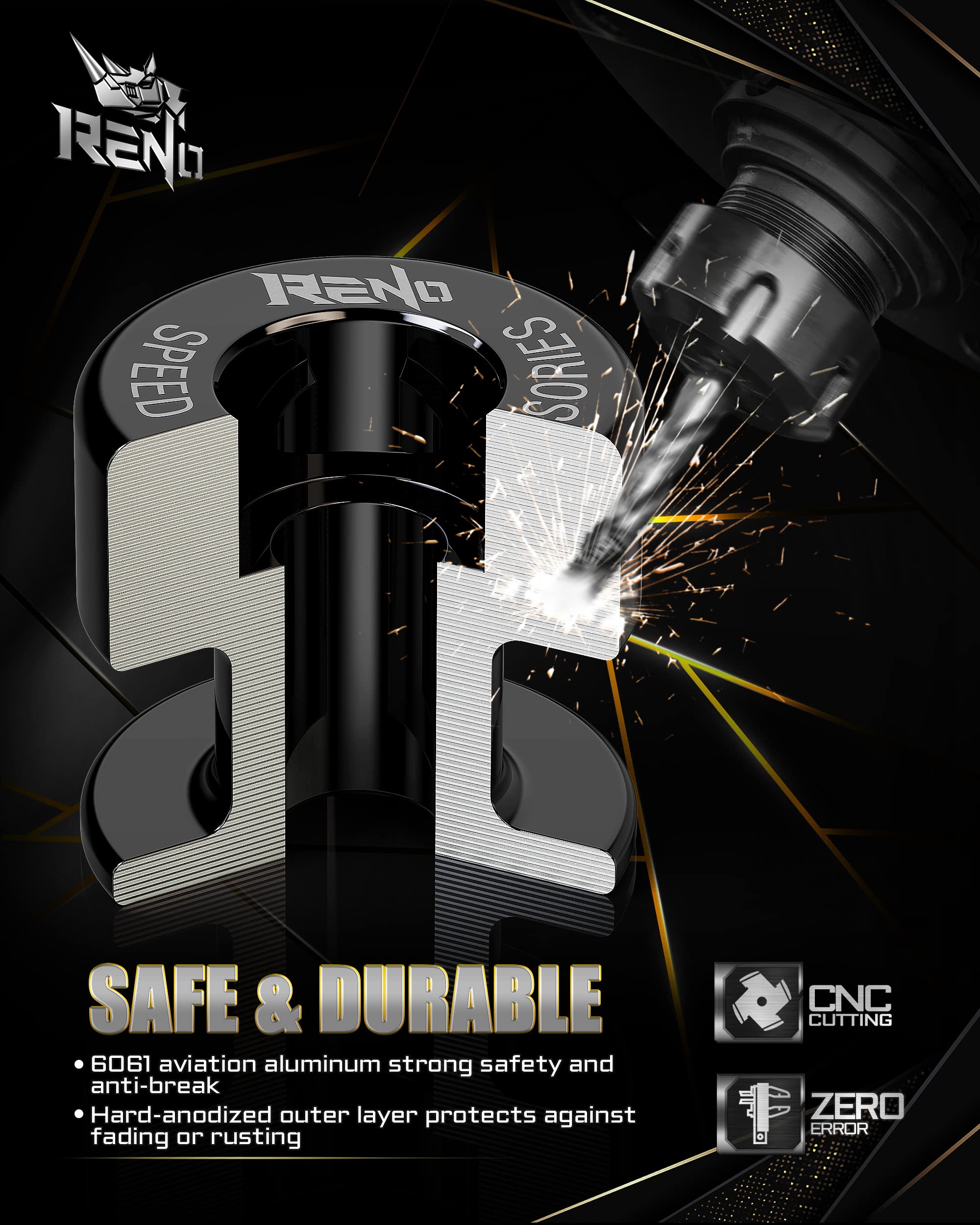 RENO close-up of hard-anodized surface highlighting corrosion resistance