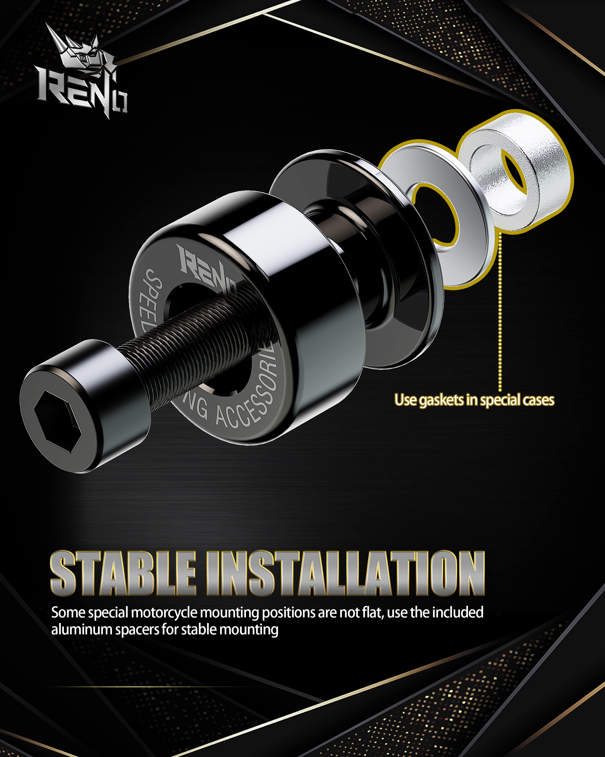 RENO spool installed on swingarm providing stable support for maintenance